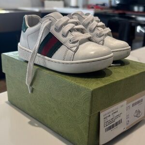 Kids Gucci Ace White and Green Sneakers